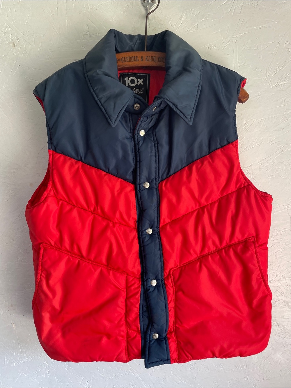 Vintage 10x Alpine designs Puffer Vest Blue & Red Made in USA size Med.